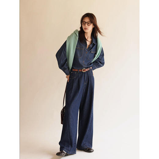 Even Vintage | 版型好 四季百搭休闲分割线阔腿牛仔裤女长裤 商品图2