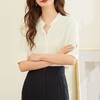 百姿 半开领衬衫女2023夏季新款韩版纯色直筒通勤五分袖开衫衬衣 商品缩略图1