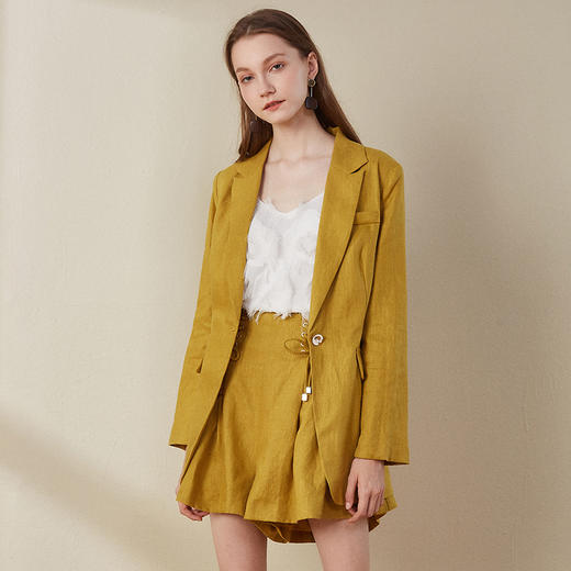 欧芮儿2018秋装新款女装宽松长袖外套女中长款短裤时尚套装 商品图3