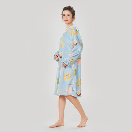 都市丽人眯雅佳女士双面法兰绒睡裙厚款长袖裙LH36F9 商品图1