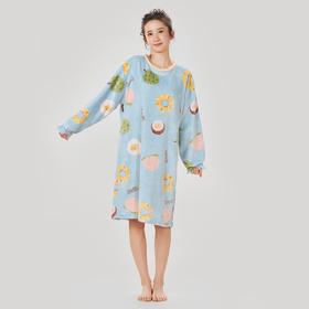 都市丽人眯雅佳女士双面法兰绒睡裙厚款长袖裙LH36F9