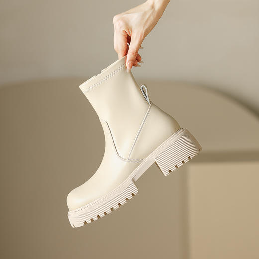 纯色简约，厚底粗跟短筒靴XDD-1819F 商品图4