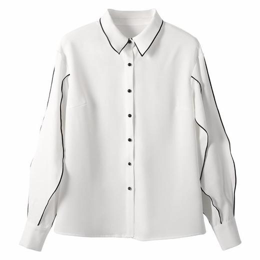 百姿 2023春季新款开衫翻领单排扣衬衣时尚灯笼袖雪纺衬衫品牌女装 商品图4