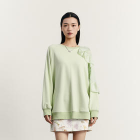 谜底中长款卫衣女2023秋款时尚浪漫荷叶边圆领宽松长袖233MV1053