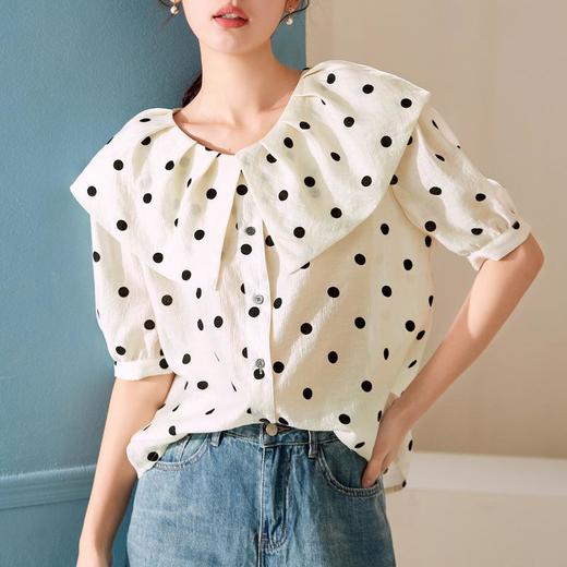 百姿 波点娃娃领短袖衬衫2023夏季新款韩版甜美百搭翻晒女式小衫 商品图3