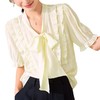 百姿 蝴蝶结木耳边衬衫女2023夏季新款法式优雅直筒短袖女装衬衣 商品缩略图4