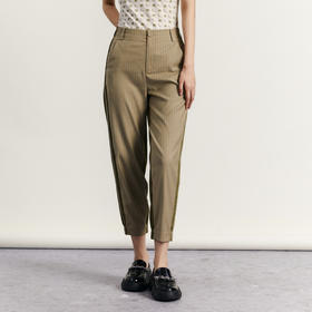 谜底束脚休闲裤女2023秋季新款时尚合体萝卜裤拼接拼色233MK1116