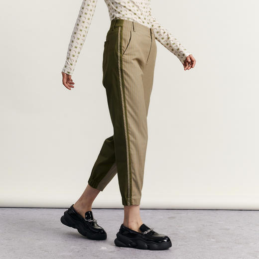 谜底束脚休闲裤女2023秋季新款时尚合体萝卜裤拼接拼色233MK1116 商品图1