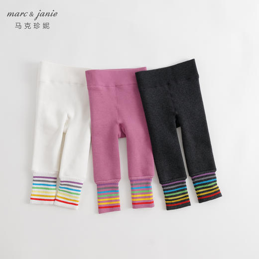 马克珍妮冬装新款 女童时尚彩虹条纹加绒保暖打底裤 232031 商品图0