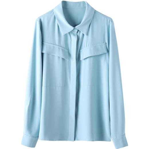 百姿 口袋长袖衬衫2023秋季新款韩版纯色翻领通勤百搭OL直筒衬衣 商品图4