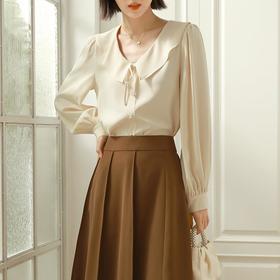 百姿 娃娃领衬衫女2023春季新款韩版气质时尚减龄小衫长袖衬衣