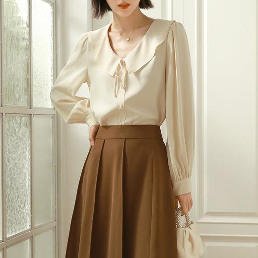 百姿 娃娃领衬衫女2023春季新款韩版气质时尚减龄小衫长袖衬衣 商品图0