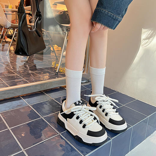 西村名物2023年秋季新款厚底系带运动鞋圆头潮流百搭小白鞋D23CM32661 商品图5