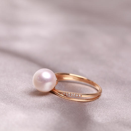 美裕 金18K海水珍珠戒指 8-8.5mm白 无暇 正圆 级强光104366 商品图5