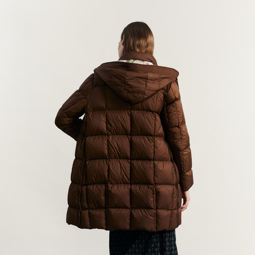 谜底中长款羽绒服女2023秋新款时尚花色拼接连帽面包服233MY1021 商品图2