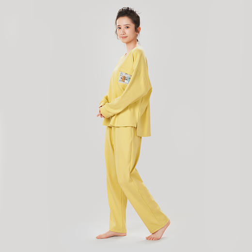 都市丽人舒适外出女士睡衣40支CVC双面女士棉质薄款长袖长裤类家居服套装LH32K1 商品图1