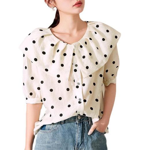 百姿 波点娃娃领短袖衬衫2023夏季新款韩版甜美百搭翻晒女式小衫 商品图4