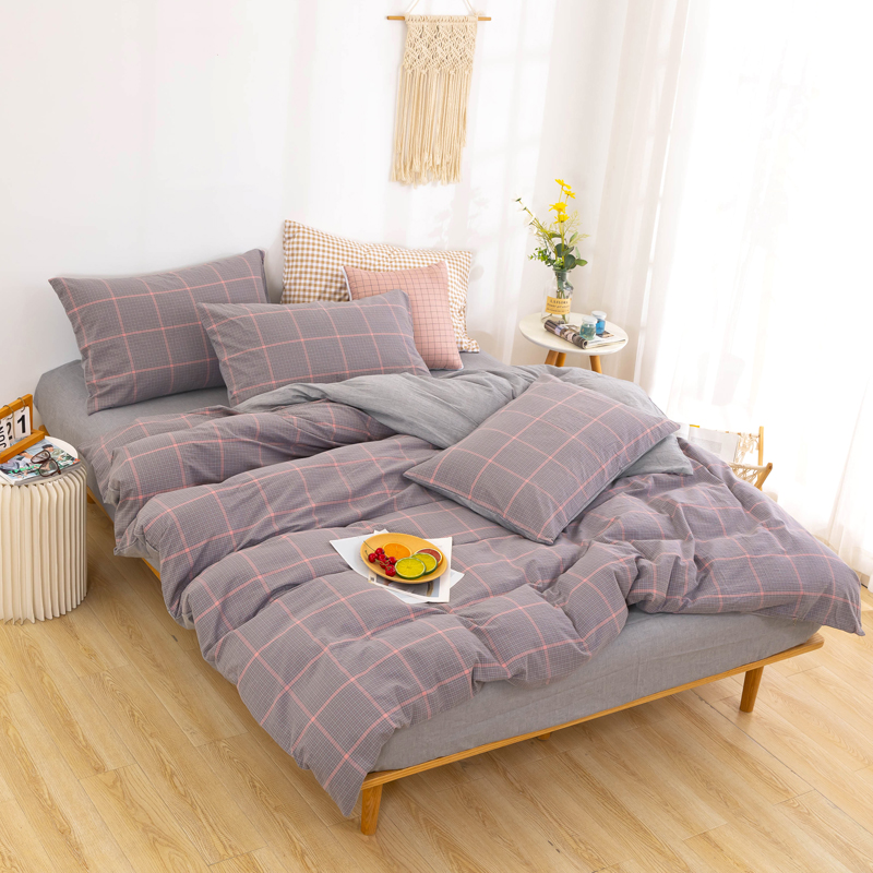 無印良品水洗色织全棉四件套-雅致格爵