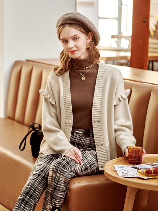 欧芮儿毛衣开衫女外套2021春季新款宽松慵懒风双排扣时尚气质ing 商品图0