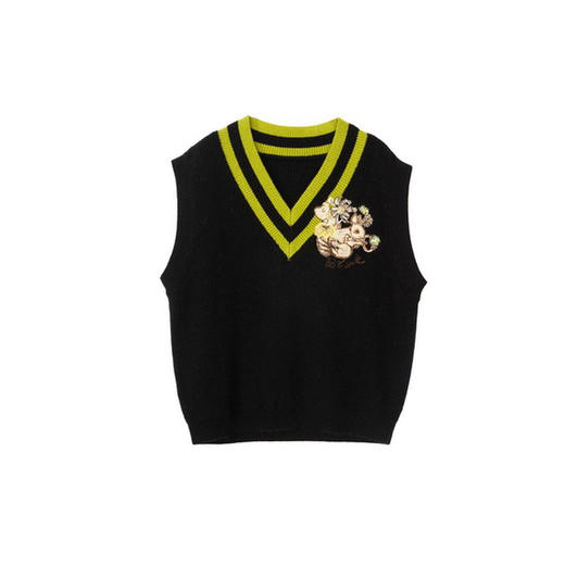 谜底V领套头针织背心女2023秋季新款复古学院风百搭毛衫233MZ1276 商品图4