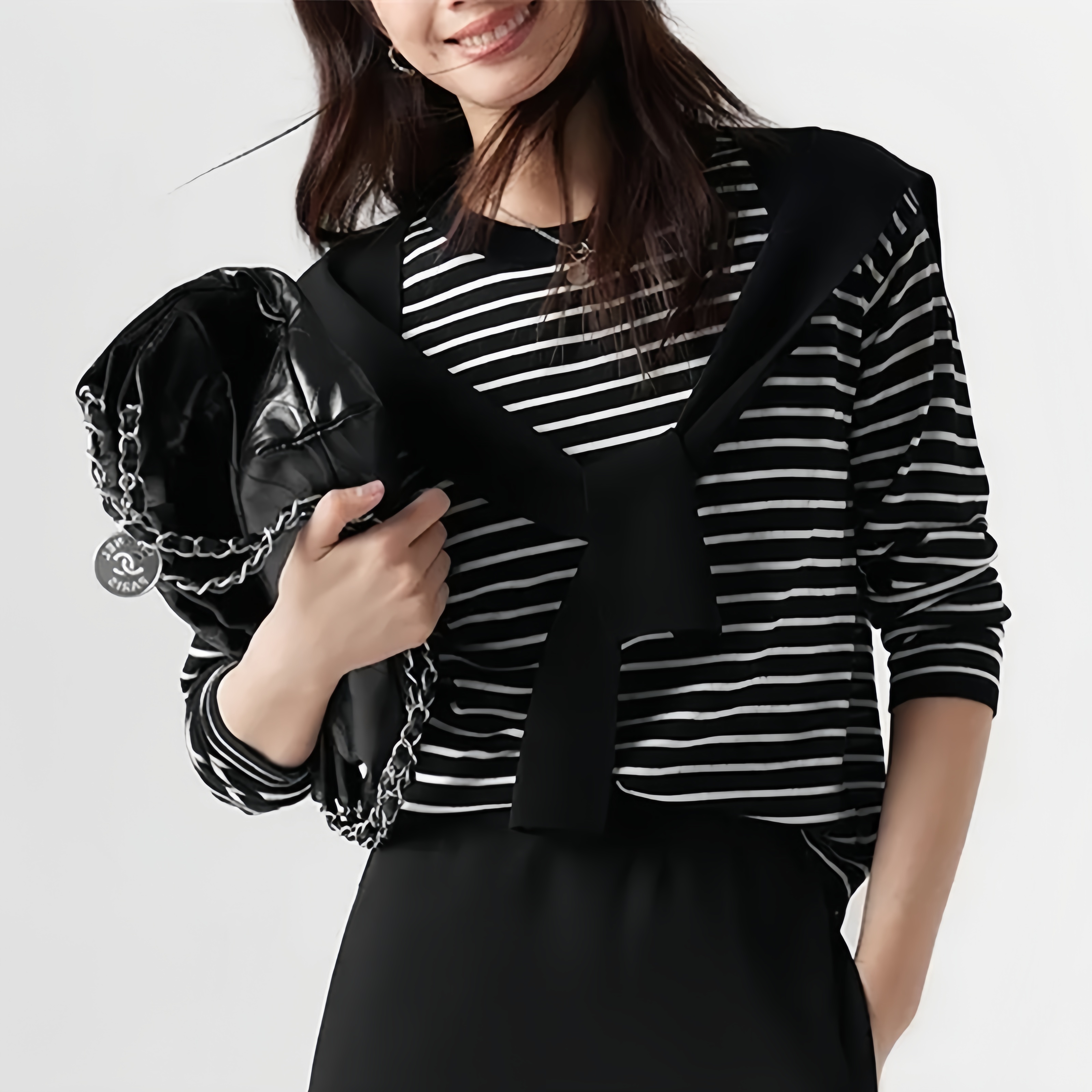 早秋款韩版两件套条纹长袖针织衫女带披肩宽松上衣小众设计感百搭