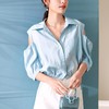 百姿 新款露肩灯笼袖衬衫翻领小众设计感短袖衬衣女装 商品缩略图0