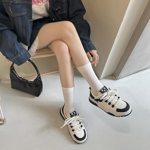 西村名物2023年秋季新款厚底系带运动鞋圆头潮流百搭小白鞋D23CM32661 商品图7