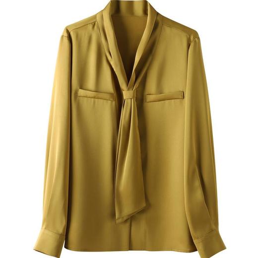 百姿 领带长袖衬衫女2023春季新款韩版都市时尚假口袋雪纺衬衣 商品图4