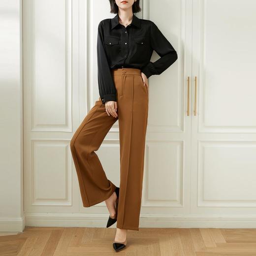 百姿 职业衬衫女长袖2023秋季新款纯色开衫大口袋气质通勤衬衣 商品图3