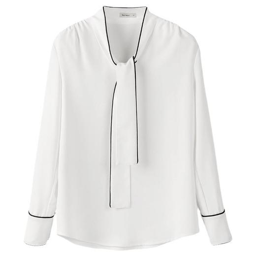 百姿 2023春季新款女装职业系带雪纺衬衫韩版修身长袖白色衬衣女 商品图4