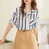 百姿 条纹薄款衬衫女2023夏季新款韩版宽松通勤小众开衫长袖衬衣 商品缩略图2