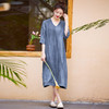 HM-S298秋季原创新款慵懒水洗亚麻做皱须边文艺连衣裙宽松复古袍子七分袖 商品缩略图1