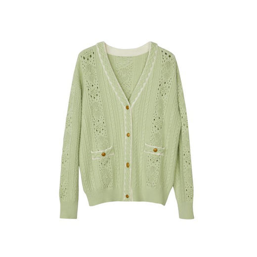 谜底V领针织开衫女2023秋新款复古文艺中长款针织衫长袖233MZ1280 商品图4