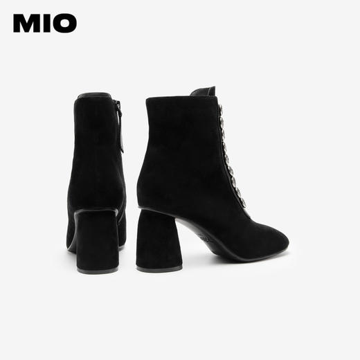 MIO米奥冬季方头短筒时装靴复古摩登金属饰扣宴会高跟靴女M235603045 商品图4