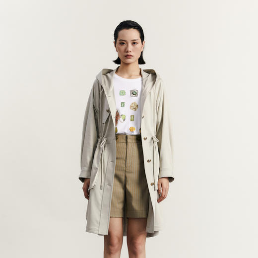 谜底连帽中长款风衣女2023秋季新款简约时尚单排扣外套233ME0961 商品图0
