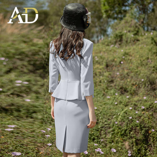 AD法式优雅v领连衣裙女职业装工作服蓝灰色美容院技师工装 商品图4