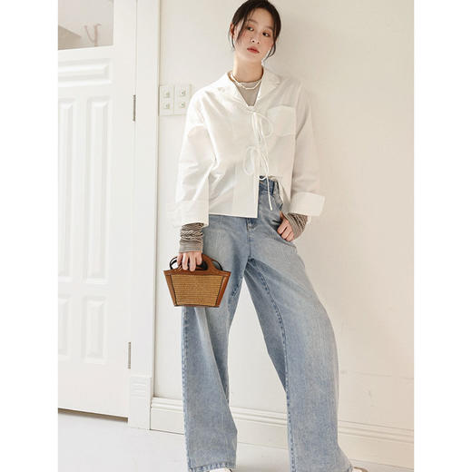 Even Vintage | 神仙面料 原创设计感通勤简约v领系带宽松衬衫女 商品图3