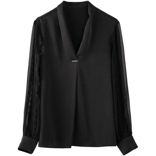 百姿 2023秋季新款V领女装韩版小众长袖洋气绣花雪纺衬衫女90146 商品图4