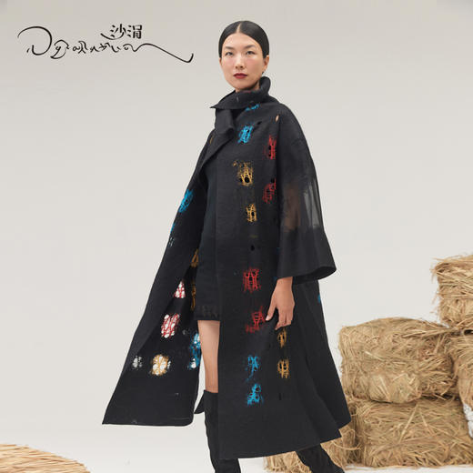 挑孔羊绒毡长款大衣 SJF95P458W 商品图4