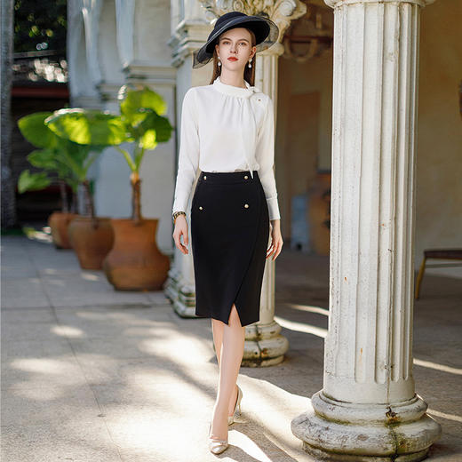 AD秋季小香风蝴蝶结衬衫女士雪纺白衬衫立领气质上班服复古风女装 商品图0