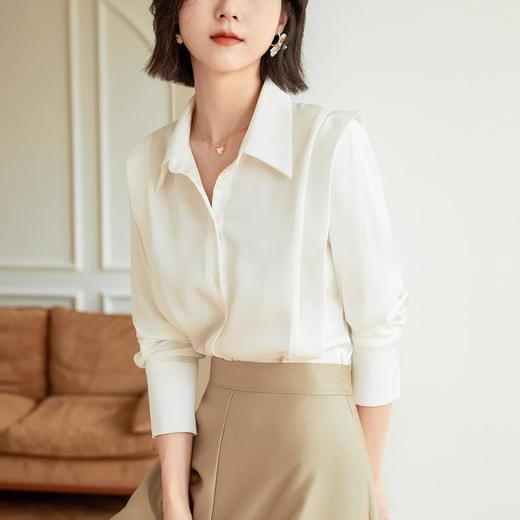 百姿 职业女士衬衫2023春季新款别致上衣气质OL简约百搭长袖衬衣女 商品图0