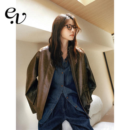 Even Vintage | 哑光复古 甜酷美式宽松短款夹克优雅显瘦皮衣外套 商品图0
