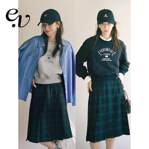 Even Vintage | 经典校园 原创印花设计感短款圆领套头卫衣女早秋 商品图0