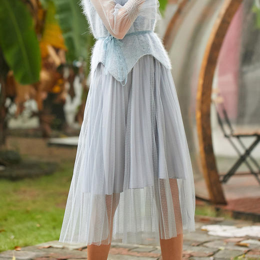 欧芮儿针织衫套装秋冬女2018新款拼接纱裙连衣裙两件套套装裙 商品图3