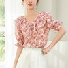 百姿 优雅碎花短袖衬衫2023夏新款名媛气质荷叶边衬衣女231161 商品缩略图1