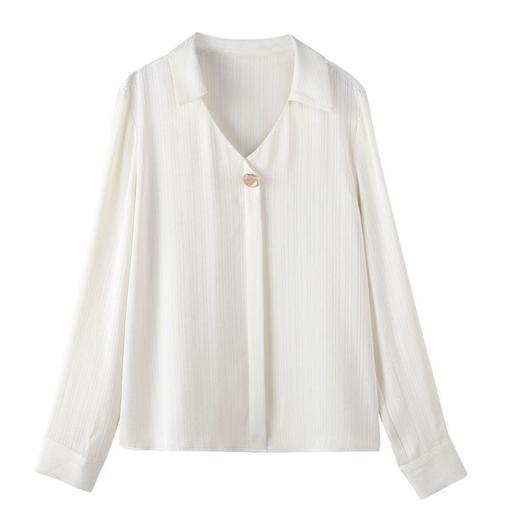 百姿 V领条纹小众雪纺衫2023秋季新款百搭轻奢长袖衬衫女231225 商品图4