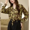百姿 名媛V领印花长袖衬衫2023秋季新款领带气质长袖上衣女231220 商品缩略图0
