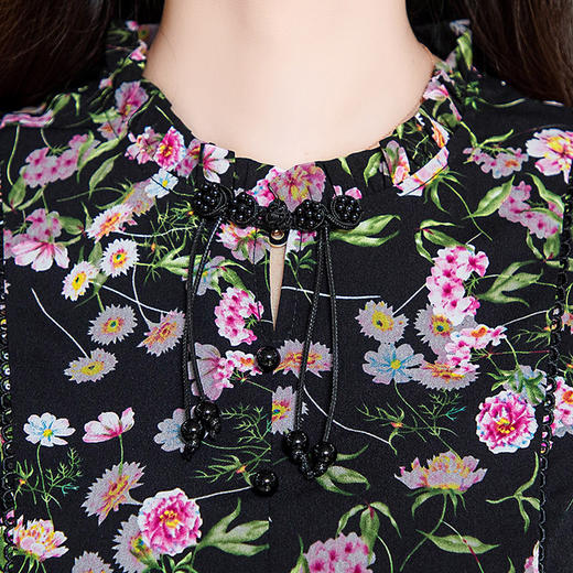 秋季新款，长袖裙时尚气质长袖中长款黑底粉花A字裙印花连衣裙QYM-TYH-231347-Y 商品图3