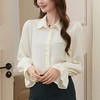 百姿 简约翻领喇叭袖衬衫2023秋季新款百搭甜美长袖雪纺衫231257 商品缩略图3