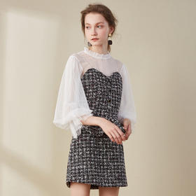 欧芮儿2018秋装荷叶边吊带上衣毛呢半身裙女短裙时尚套装裙